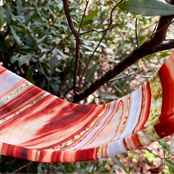 Blanc Mesh Copper Brown Swirl Top Size S 4 Crop Mock Neck Artsy Abstract Quartz - Picture 13 of 14